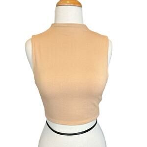 Naked Wardrobe Large New With Tags Nude Crop Top Short Sleeve Double Layered